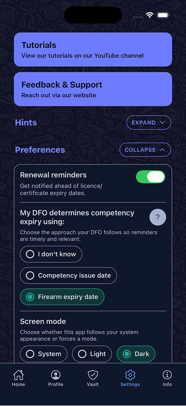 Dark mode view